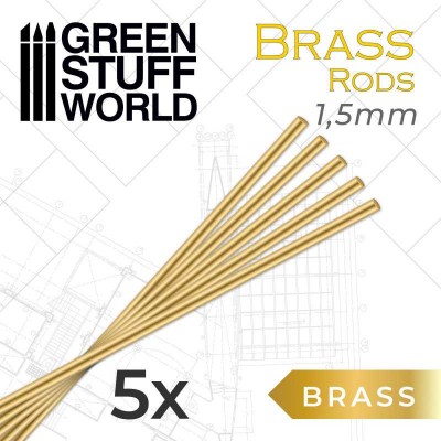 BRASS RODS 1.5mm - 5 pcs - LENGTH : 25cm - GREEN STUFF 9218